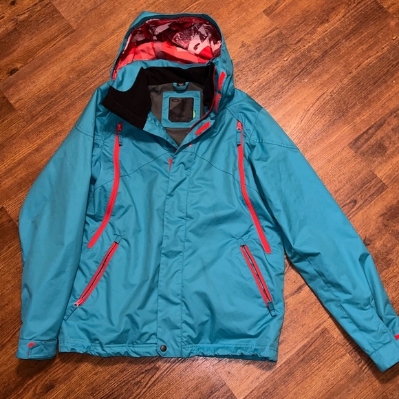 Oakley Teal Blue & Red Ski Snowboard Zip Up Hooded  Winter Jacket Size M RARE - Picture 4 of 15